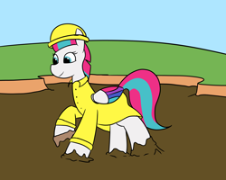 Size: 2000x1600 | Tagged: safe, artist:amateur-draw, imported from derpibooru, zipp storm, pegasus, female, g5, hat, mare, mud, pvc, raincoat, solo, solo female, wet and messy, wings