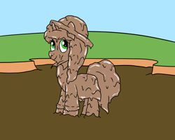Size: 2000x1600 | Tagged: safe, artist:amateur-draw, imported from derpibooru, unicorn, covered in mud, female, g5, hat, horn, mare, misty brightdawn, mud, mud bath, muddy, pvc, raincoat, solo, solo female, wet and messy