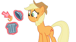 Size: 1278x703 | Tagged: safe, artist:brightstar40k, imported from derpibooru, applejack, earth pony, pony, magic duel, applejack's hat, cowboy hat, cursor, female, hat, mare, mouthless, simple background, solo, transparent background, trash can