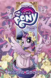 Size: 1400x2125 | Tagged: safe, idw, imported from derpibooru, twilight sparkle, alicorn, pony, seapony (g4), unicorn, series:best of my little pony, equestria girls, the last problem, blank flank, comic cover, dorsal fin, female, filly, filly twilight sparkle, fin, fin wings, fins, fish tail, flowing mane, flowing tail, foal, high res, horn, mare, multeity, my little pony logo, official, official comic, older, older twilight, older twilight sparkle (alicorn), open mouth, open smile, princess twilight 2.0, raised hoof, scales, seaponified, seapony twilight, smiling, sparkle sparkle sparkle, species swap, spread wings, swimming, tail, twilight sparkle (alicorn), unicorn twilight, wings, younger