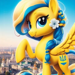 Size: 1024x1024 | Tagged: safe, imported from derpibooru, oc, oc:ukraine, pegasus, pony, ai content, ai generated, female, kyiv, nation ponies, ponified, prompter:pedro720k izzy oficial, solo, ukraine