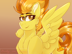 Size: 4000x3000 | Tagged: safe, artist:gusty8787, imported from derpibooru, spitfire, pegasus, pony, female, gradient background, high res, mare, smiling, solo
