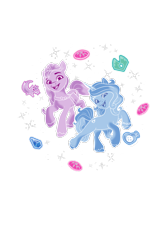 Size: 800x1200 | Tagged: safe, imported from derpibooru, izzy moonbow, sunny starscout, earth pony, pony, unicorn, crystal, cutie mark, design, duo, earth pony crystal, female, g5, horn, mare, merchandise, official, pegasus crystal, unicorn crystal