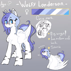 Size: 1600x1600 | Tagged: safe, artist:wolfythewolf555, imported from derpibooru, oc, oc only, oc:wolfy londerson, pegasus, female, reference sheet