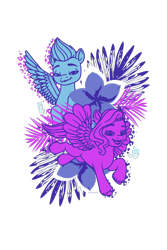 Size: 800x1200 | Tagged: safe, imported from derpibooru, pipp petals, zipp storm, pegasus, pony, design, duo, female, flower, g5, leaf, mare, merchandise, my little pony: a new generation, my little pony: make your mark, official, simple background, transparent background, tropical