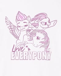 Size: 691x863 | Tagged: safe, imported from derpibooru, glory, rainbow dash, zipp storm, pegasus, pony, unicorn, black background, bow, clothes, cutie mark, facts, female, g1, g5, generation leap, horn, jacket, long sleeved shirt, long sleeves, mare, merchandise, multiple characters, my little pony: make your mark, official, op has a point, op is a swan, op is right, pose, race, shirt, simple background, tail, tail bow, white background