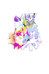 Size: 800x1200 | Tagged: safe, imported from derpibooru, izzy moonbow, sunny starscout, zipp storm, earth pony, pegasus, pony, unicorn, design, female, g5, horn, merchandise, my little pony: a new generation, my little pony: make your mark, official, paint splatter, simple background, text, transparent background, trio
