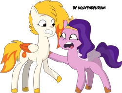 Size: 9599x7350 | Tagged: safe, artist:nguyendeliriam, imported from derpibooru, pipp petals, pegasus, pony, duo, duo female, female, flare (g5), g5, mare, my little pony: tell your tale, shaking, simple background, transparent background