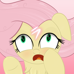 Size: 2048x2048 | Tagged: safe, artist:knife smile, imported from derpibooru, mean fluttershy, pony, the mean 6, blushing, chest fluff, clone, female, gradient background, heart, heart eyes, high res, looking at you, mare, messy mane, open mouth, solo, wingding eyes