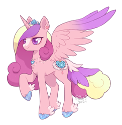 Size: 1752x1800 | Tagged: safe, artist:paichitaron, imported from derpibooru, princess cadance, alicorn, pony, alternate design, blaze (coat marking), coat markings, facial markings, female, jewelry, mare, necklace, outline, simple background, smiling, solo, spread wings, tail, tail feathers, tiara, transparent background, unshorn fetlocks, white outline, winged hooves, wings