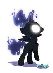 Size: 330x455 | Tagged: safe, artist:sip, imported from derpibooru, nightmare moon, oc, oc:nyx, alicorn, pony, fanfic:past sins, age progression, age progression imminent, aging, alicorn oc, ethereal hair, fanfic art, female, female oc, filly, filly oc, foal, glowing, glowing eyes, glowing horn, growth spell, growth spurt, growth spurt imminent, headband, horn, nightmare nyx, older, power overwhelming, shadow, simple background, solo, solo female, spread wings, they grow up so fast, this will end in a growth spurt, this will end in age progression, this will end in pain, this will end in tears, this will end in transformation, this will end in trouble, transformation, transformation imminent, transparent background, wardrobe malfunction, wings