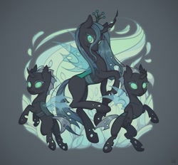 Size: 1280x1189 | Tagged: safe, artist:chervyakk, imported from derpibooru, queen chrysalis, changeling, changeling queen, female, gray background, simple background, trio