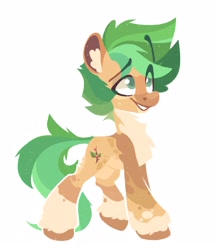 Size: 1373x1600 | Tagged: safe, artist:kingdom, imported from derpibooru, oc, oc only, earth pony, pony, brown coat, green mane, green tail, lineless, simple background, smiling, solo, tail, white background