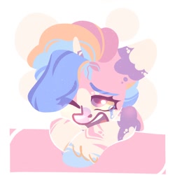 Size: 1500x1500 | Tagged: safe, artist:kingdom, imported from derpibooru, oc, oc only, pony, crying, female, mare, multicolored mane, open mouth, pink coat, sad, solo