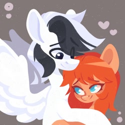 Size: 1500x1500 | Tagged: safe, artist:kingdom, imported from derpibooru, oc, oc only, pony, duo, female, male, mare, orange coat, shipping, smiling, stallion, straight, white coat, wings