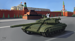 Size: 3508x1940 | Tagged: safe, artist:tucksky, imported from derpibooru, pony, unicorn, horn, moscow, russia, salute, signature, tank (vehicle)