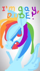 Size: 1152x2048 | Tagged: safe, artist:eyerealm, imported from derpibooru, rainbow dash, pony, angry, dialogue, female, freckles, gradient background, headcanon, mare, sexuality headcanon, solo