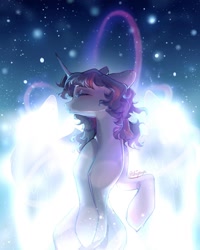 Size: 1440x1800 | Tagged: safe, artist:chiipoya, imported from derpibooru, twilight sparkle, alicorn, pony, eyes closed, female, floating, light, magic, mare, princess celestia's special princess making dimension, solo, spread wings, twilight sparkle (alicorn), wings