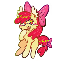 Size: 2048x2048 | Tagged: safe, artist:7redteeths, imported from derpibooru, apple bloom, earth pony, pony, bow, female, filly, foal, high res, open mouth, simple background, solo, tail, tail bow, white background
