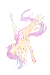 Size: 1800x2700 | Tagged: safe, artist:akitaiko, imported from derpibooru, fluttershy, pegasus, pony, eyes closed, female, mare, simple background, solo, spread wings, white background, wings