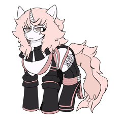 Size: 1820x1879 | Tagged: safe, artist:feenadot, imported from derpibooru, oc, oc:white night (feenadot), pony, unicorn, clothes, digital art, female, fluffy mane, half-closed eyes, horn, looking at something, no more heroes, simple background, solo, thousand yard stare, transparent background