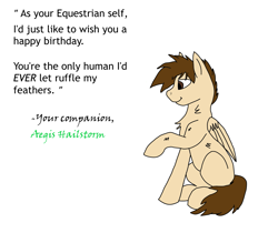 Size: 2627x2210 | Tagged: safe, artist:aegishailstorm, imported from derpibooru, oc, oc only, oc:aegis hailstorm, pegasus, birthday, chest fluff, cute, male, simple background, sitting, solo, stallion, white background