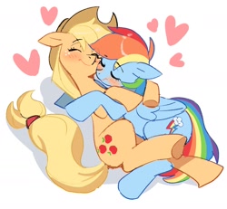 Size: 1821x1684 | Tagged: safe, artist:hutomayuu, imported from derpibooru, applejack, rainbow dash, earth pony, pegasus, pony, appledash, applejack's hat, blushing, cowboy hat, cute, dashabetes, duo, duo female, eyebrows, eyebrows visible through hair, eyes closed, female, folded wings, hat, heart, hug, jackabetes, lesbian, mare, shadow, shipping, simple background, smiling, white background, wings
