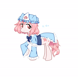 Size: 2480x2480 | Tagged: safe, artist:fish_meow, imported from derpibooru, earth pony, pony, clothes, dress, female, hat, mare, ponified, saigyouji yuyuko, simple background, solo, touhou, white background