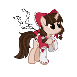 Size: 2067x2067 | Tagged: safe, artist:fish_meow, imported from derpibooru, pony, unicorn, bow, female, hakurei reimu, horn, mare, miko, ponified, simple background, solo, touhou, transparent background