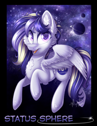 Size: 1280x1657 | Tagged: safe, artist:mychelle, imported from derpibooru, oc, oc only, oc:status sphere, pegasus, pony, chest fluff, ear fluff, female, mare, planet, solo, space