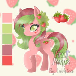 Size: 3543x3543 | Tagged: safe, artist:lukhica, imported from derpibooru, oc, oc only, earth pony, pony, adoptable, adoption, auction, auction open, food, solo, strawberry