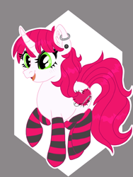 Size: 1500x2000 | Tagged: safe, artist:annuthecatgirl, imported from derpibooru, oc, oc only, oc:chigs, pony, unicorn, clothes, curved horn, horn, socks, solo, striped socks