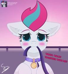 Size: 3315x3600 | Tagged: safe, artist:ramixe dash, derpibooru exclusive, imported from derpibooru, zipp storm, pony, base used, behaving like a dog, blushing, collar, g5, grammar error, leash, looking at you, pony pet, solo