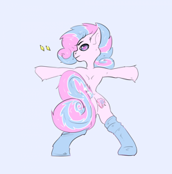 Size: 1920x1936 | Tagged: safe, artist:jorusbane, imported from derpibooru, oc, oc only, oc:sweetie swirl, earth pony, pony, semi-anthro, back, butt, clothes, commission, earth pony oc, heart, heart eyes, looking at you, looking back, looking back at you, male, plot, rear view, simple background, socks, solo, tail, wingding eyes, ych result, your character here