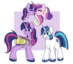Size: 814x714 | Tagged: safe, artist:lulubell, imported from derpibooru, princess cadance, shining armor, twilight sparkle, alicorn, pony, unicorn, alternate cutie mark, alternate hairstyle, alternate universe, armor, boop, brother and sister, female, glasses, horn, lesbian, male, noseboop, role reversal, round glasses, royal guard, shipping, siblings, twidance, unshorn fetlocks