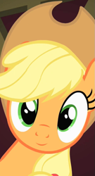 Size: 379x701 | Tagged: safe, edit, edited screencap, editor:twilyisbestpone, imported from derpibooru, screencap, applejack, earth pony, pony, party of one, season 1, cropped, cute, female, inverted mouth, jackabetes, looking at you, mare, smiling, smiling at you, solo