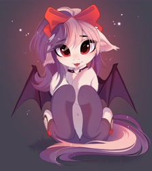 Size: 3624x4070 | Tagged: safe, artist:empress-twilight, imported from derpibooru, oc, oc only, oc:sweet velvet, bat pony, pony, :p, bow, choker, clothes, cute, female, hair bow, mare, ocbetes, socks, solo, spread wings, tongue out, wings