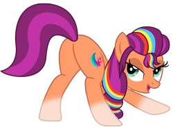 Size: 9796x7153 | Tagged: safe, artist:ejlightning007arts, artist:stellar-ponies, imported from derpibooru, sunny starscout, earth pony, pony, spoiler:g5, base used, butt, butt shake, face down ass up, g5, g5 to g4, generation leap, looking back, multicolored hair, my little pony: a new generation, my little pony: make your mark, my little pony: tell your tale, plot, presenting, rainbow hair, sexy, simple background, solo, sunny starbutt, transparent background, vector