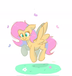 Size: 1930x2048 | Tagged: safe, artist:skylinepony_, imported from derpibooru, fluttershy, butterfly, pegasus, pony, cute, female, flower, flying, grass, mare, simple background, smiling, solo, spread wings, white background, wings