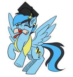 Size: 2044x2160 | Tagged: safe, artist:sevenserenity, imported from derpibooru, oc, oc only, oc:icylightning, pegasus, diploma, ear piercing, frog (hoof), graduation cap, graduation stole, hat, piercing, simple background, solo, transparent background, underhoof