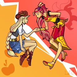 Size: 1000x1000 | Tagged: safe, artist:chaomeinaixindebaojiangwan252, imported from derpibooru, applejack, sunset shimmer, human, equestria girls