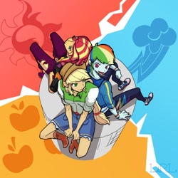 Size: 1000x1000 | Tagged: safe, artist:chaomeinaixindebaojiangwan252, imported from derpibooru, applejack, rainbow dash, sunset shimmer, human, equestria girls, clothes, converse, shoes