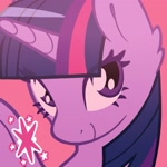 Size: 1365x1365 | Tagged: safe, artist:1313artemis13, imported from derpibooru, twilight sparkle, alicorn, close-up, cutie mark, eyelashes, female, horn, looking at you, mare, pink background, purple eyes, simple background, smiling, smiling at you, solo, spread wings, two toned mane, wings