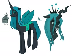 Size: 1990x1538 | Tagged: safe, artist:yellowballon, imported from derpibooru, queen chrysalis, changeling, changeling queen, bust, female, mare, portrait, simple background, solo, text, white background