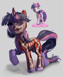 Size: 1502x1823 | Tagged: safe, artist:guarimbasmrd, imported from derpibooru, twilight sparkle, alicorn, pony, unicorn, bone, female, freeny's hidden dissectibles, gray background, long tail, mare, merchandise, muscles, ribcage, ribs, simple background, skeleton, solo, tail, twilight sparkle (alicorn), unicorn twilight
