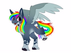 Size: 4000x3000 | Tagged: safe, artist:laureld3040, imported from derpibooru, rainbow dash, pegasus, pony, alternate design, chest fluff, cloven hooves, colored wings, female, mare, simple background, solo, spread wings, unshorn fetlocks, white background, wings