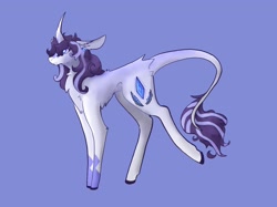 Size: 2048x1535 | Tagged: safe, artist:rad_parrot, imported from derpibooru, rarity, pony, unicorn, blue background, chest fluff, curved horn, ear piercing, earring, female, horn, jewelry, leonine tail, mare, piercing, simple background, solo, tail