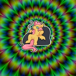Size: 2048x2048 | Tagged: safe, artist:rad_parrot, imported from derpibooru, fluttershy, pegasus, pony, abstract background, animated, beanbag chair, bloodshot eyes, drug use, drugs, female, flutterhigh, high, joint, mare, marijuana, seizure warning, sitting, smoking, solo