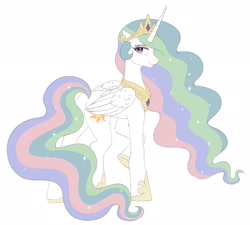 Size: 2213x1994 | Tagged: safe, alternate version, artist:ghoasthead, imported from derpibooru, princess celestia, alicorn, pony, concave belly, female, hoof shoes, jewelry, mare, peytral, regalia, simple background, solo, white background