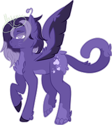 Size: 2973x3299 | Tagged: safe, artist:thecommandermiky, imported from derpibooru, oc, oc only, oc:miky command, pegasus, pony, cat tail, chest fluff, ear fluff, full body, high res, paws, pegasus oc, purple mane, raised hoof, simple background, solo, spread wings, tail, transparent background, wings